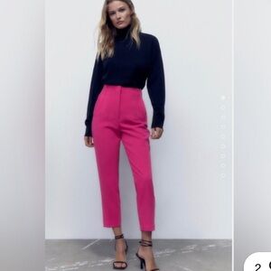 Zara High Waist Pleated Fuchsia Bloggers Favorite Straight Leg Trousers, Size 4